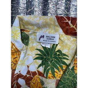 Malihini Hawaii Pineapple Floral Aloha Shirt Yellow Microfiber Made in Hawaii